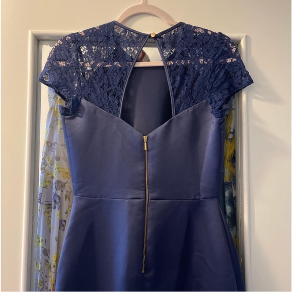 CLOSE NAVY SATIN FRILL HEM MIDI DRESS ASOS - Picture 2 of 4